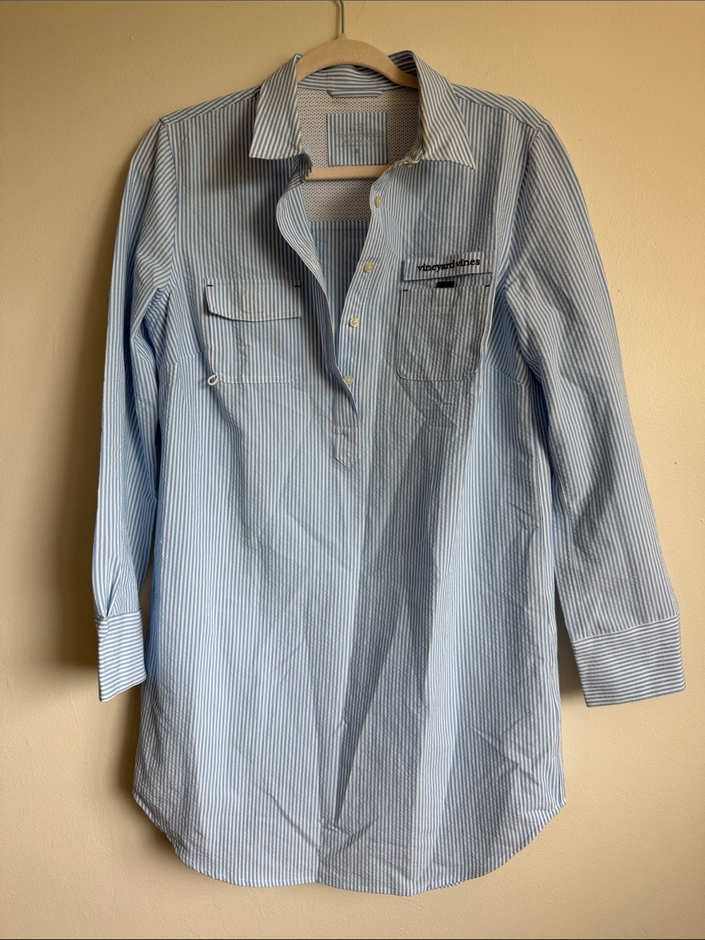 Vineyard Vines Light Blue and White Striped Button-Down Shirt